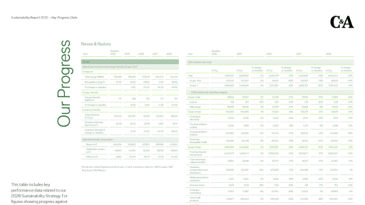 C&A sustainability progress summary